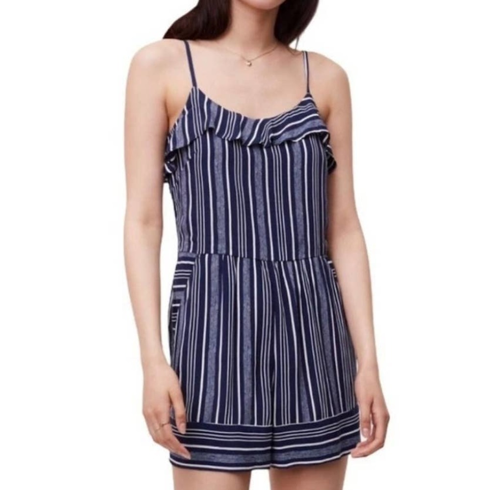 NEW Loft Stripe Romper 14 Navy Blue Crepe Flowy NWT